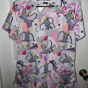 Colorful Elephant Print Scrub Top